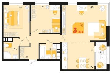 Фото №1: 3-комнатная квартира 78 м², 18/18 эт. - Краснодар, мкр. ЖК Первое Место, ул. Виктора Казанцева, 1.3лит1
