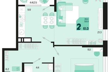 Фото №1: 2-комнатная квартира 63 м², 18/18 эт. - Краснодар, мкр. ЖК Первое Место, ул. Виктора Казанцева, 1.3лит1