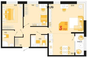 Фото №1: 3-комнатная квартира 79 м², 2/18 эт. - Краснодар, мкр. ЖК Первое Место, ул. Виктора Казанцева, 1.3лит1