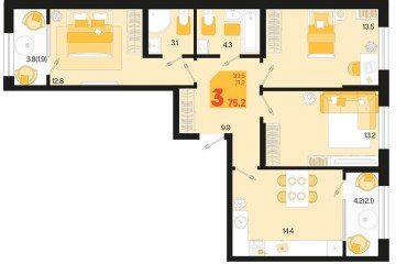 Фото №1: 3-комнатная квартира 79 м², 2/18 эт. - Краснодар, мкр. ЖК Первое Место, ул. Виктора Казанцева, 1.3лит1