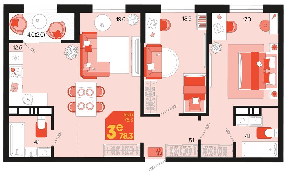 Фото №1: 2-комнатная квартира 80&nbsp;м², 9/18&nbsp;эт. - Краснодар, Карасунский внутригородской округ, мкр. ЖК Первое Место, ул. Виктора Казанцева, 1.3лит2