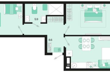 Фото №1: 2-комнатная квартира 63 м², 2/18 эт. - Краснодар, мкр. ЖК Первое Место, ул. Виктора Казанцева, 1.3лит2