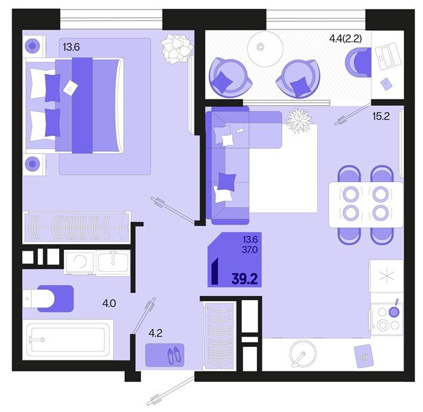 Фото №1: 1-комнатная квартира 41&nbsp;м², 18/18&nbsp;эт. - Краснодар, Карасунский внутригородской округ, мкр. ЖК Первое Место, ул. Виктора Казанцева, 1.3лит2