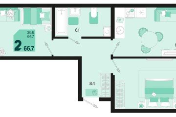 Фото №1: 2-комнатная квартира 68 м², 2/18 эт. - Краснодар, мкр. ЖК Первое Место, ул. Виктора Казанцева, 1.3лит2
