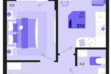 Фото №1: 1-комнатная квартира 39 м², 2/18 эт. - Краснодар, мкр. ЖК Первое Место, ул. Виктора Казанцева, 1.3лит2