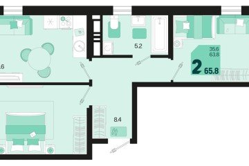 Фото №1: 2-комнатная квартира 67 м², 18/18 эт. - Краснодар, мкр. ЖК Первое Место, ул. Виктора Казанцева, 1.3лит2
