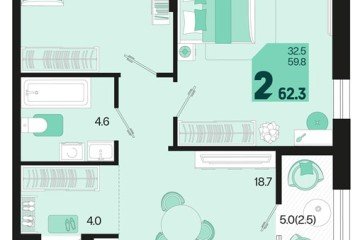 Фото №1: 2-комнатная квартира 64 м², 2/18 эт. - Краснодар, мкр. ЖК Первое Место, ул. Виктора Казанцева, 1.3лит2