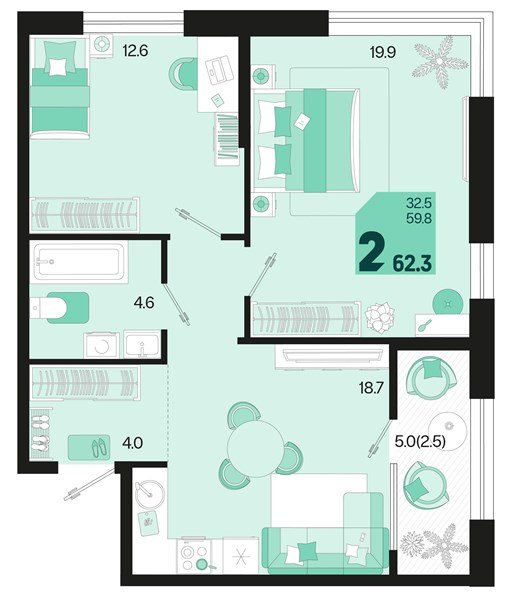 Фото №1: 2-комнатная квартира 64&nbsp;м², 2/18&nbsp;эт. - Краснодар, Карасунский внутригородской округ, мкр. ЖК Первое Место, ул. Виктора Казанцева, 1.3лит2