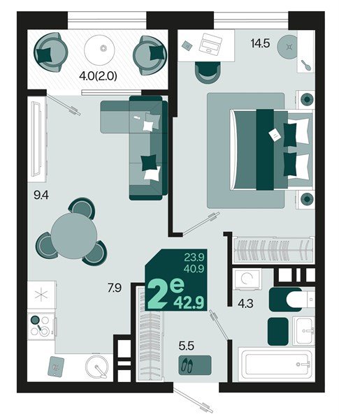 Фото №1: 1-комнатная квартира 44&nbsp;м², 9/18&nbsp;эт. - Краснодар, Карасунский внутригородской округ, мкр. ЖК Первое Место, ул. Виктора Казанцева, 1.3лит2