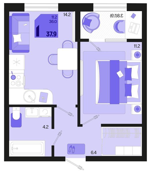 Фото №1: 1-комнатная квартира 39&nbsp;м², 2/18&nbsp;эт. - Краснодар, Карасунский внутригородской округ, мкр. ЖК Первое Место, ул. Виктора Казанцева, 1.3лит2