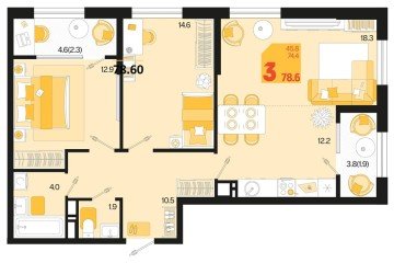 Фото №1: 2-комнатная квартира 82 м², 9/18 эт. - Краснодар, мкр. ЖК Первое Место, ул. Виктора Казанцева, 1.3лит2
