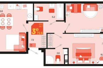 Фото №1: 2-комнатная квартира 76 м², 2/18 эт. - Краснодар, мкр. ЖК Первое Место, ул. Виктора Казанцева, 1.3лит2