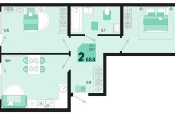 Фото №1: 2-комнатная квартира 64 м², 2/18 эт. - Краснодар, мкр. ЖК Первое Место,