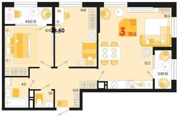 Фото №1: 2-комнатная квартира 82 м², 9/18 эт. - Краснодар, мкр. ЖК Первое Место,