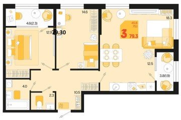 Фото №1: 2-комнатная квартира 83 м², 2/18 эт. - Краснодар, мкр. ЖК Первое Место,