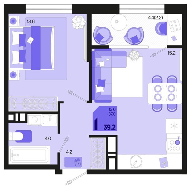 Фото №1: 1-комнатная квартира 41&nbsp;м², 18/18&nbsp;эт. - Краснодар, Карасунский внутригородской округ, мкр. ЖК Первое Место