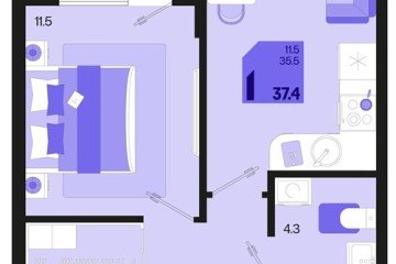 Фото №1: 1-комнатная квартира 39 м², 2/18 эт. - Краснодар, мкр. ЖК Первое Место,