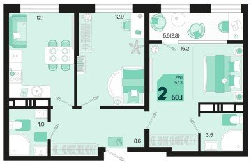 Фото №1: 2-комнатная квартира 62 м², 18/18 эт. - Краснодар, мкр. ЖК Первое Место,