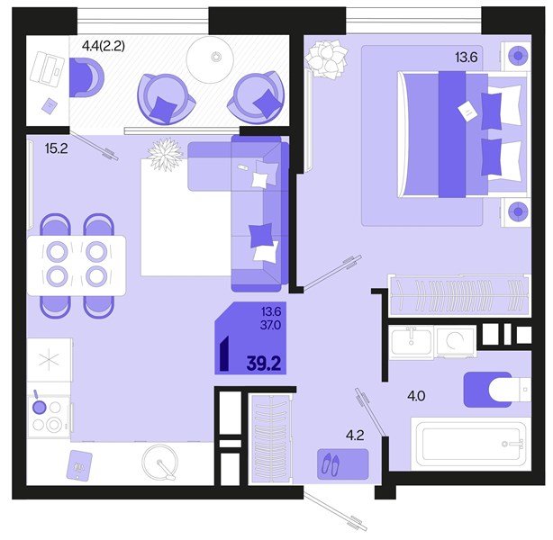 Фото №1: 1-комнатная квартира 41&nbsp;м², 18/18&nbsp;эт. - Краснодар, Карасунский внутригородской округ, мкр. ЖК Первое Место