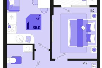 Фото №1: 1-комнатная квартира 37 м², 2/18 эт. - Краснодар, мкр. ЖК Первое Место,