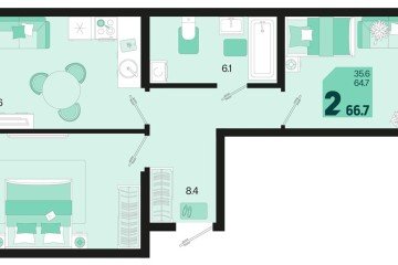 Фото №1: 2-комнатная квартира 68 м², 2/18 эт. - Краснодар, мкр. ЖК Первое Место,