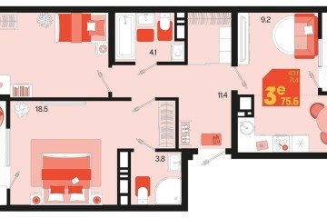 Фото №1: 2-комнатная квартира 79 м², 9/18 эт. - Краснодар, мкр. ЖК Первое Место,