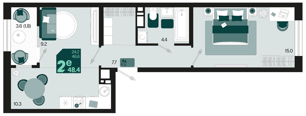 Фото №1: 1-комнатная квартира 50&nbsp;м², 2/18&nbsp;эт. - Краснодар, Карасунский внутригородской округ, мкр. ЖК Первое Место