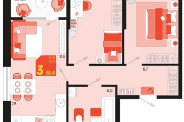 Фото №1: 2-комнатная квартира 63 м², 2/18 эт. - Краснодар, мкр. ЖК Первое Место,