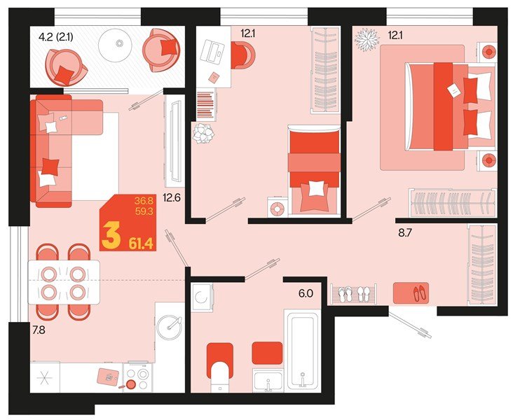 Фото №1: 2-комнатная квартира 63&nbsp;м², 2/18&nbsp;эт. - Краснодар, Карасунский внутригородской округ, мкр. ЖК Первое Место