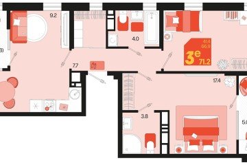 Фото №1: 2-комнатная квартира 75 м², 18/18 эт. - Краснодар, мкр. ЖК Первое Место,