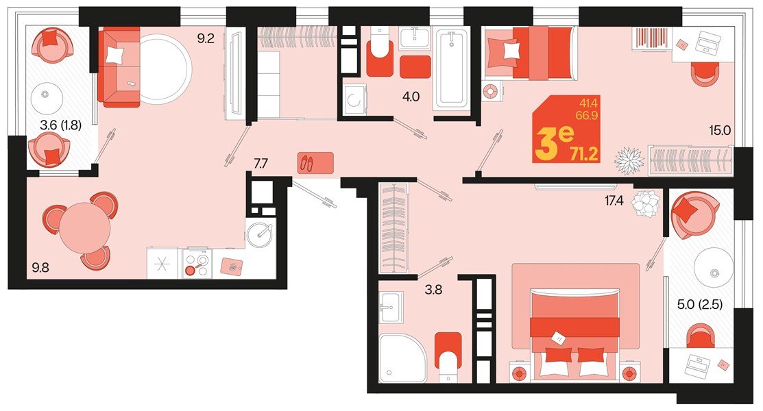 Фото №1: 2-комнатная квартира 75&nbsp;м², 18/18&nbsp;эт. - Краснодар, Карасунский внутригородской округ, мкр. ЖК Первое Место