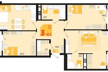 Фото №1: 3-комнатная квартира 96 м², 18/18 эт. - Краснодар, мкр. ЖК Первое Место,