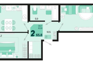 Фото №1: 2-комнатная квартира 67 м², 2/18 эт. - Краснодар, мкр. ЖК Первое Место,