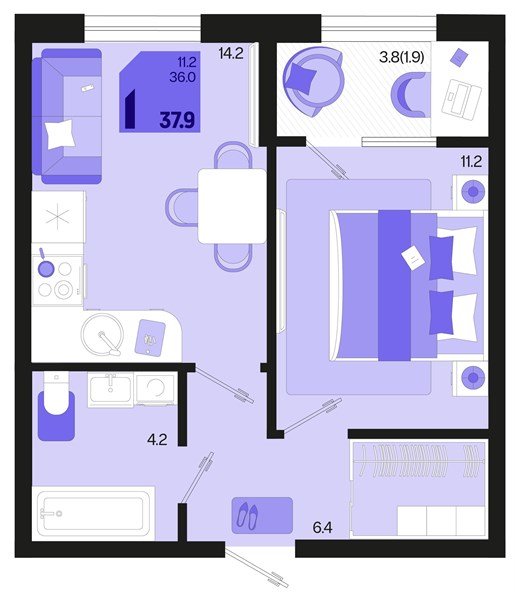 Фото №1: 1-комнатная квартира 39&nbsp;м², 2/18&nbsp;эт. - Краснодар, Карасунский внутригородской округ, мкр. ЖК Первое Место