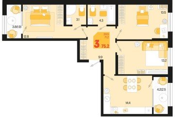 Фото №1: 3-комнатная квартира 79 м², 2/18 эт. - Краснодар, мкр. ЖК Первое Место,