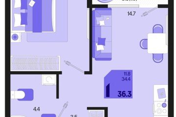 Фото №1: 1-комнатная квартира 38 м², 2/18 эт. - Краснодар, мкр. ЖК Первое Место,