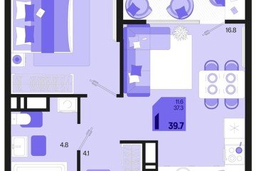 Фото №1: 1-комнатная квартира 42 м², 18/18 эт. - Краснодар, мкр. ЖК Первое Место,