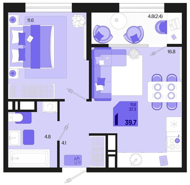 Фото №1: 1-комнатная квартира 42&nbsp;м², 18/18&nbsp;эт. - Краснодар, Карасунский внутригородской округ, мкр. ЖК Первое Место