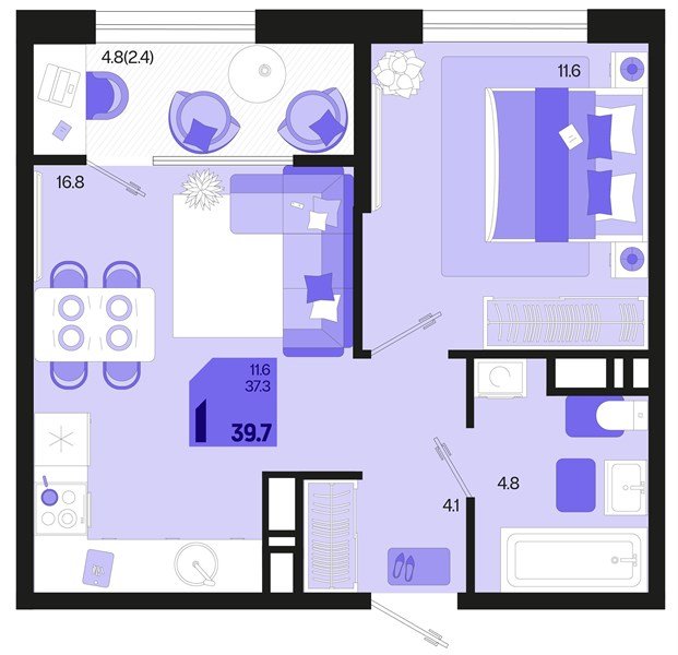 Фото №1: 1-комнатная квартира 42&nbsp;м², 18/18&nbsp;эт. - Краснодар, Карасунский внутригородской округ, мкр. ЖК Первое Место