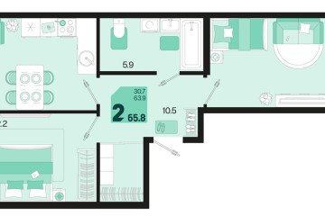 Фото №1: 2-комнатная квартира 67 м², 2/18 эт. - Краснодар, мкр. ЖК Первое Место,