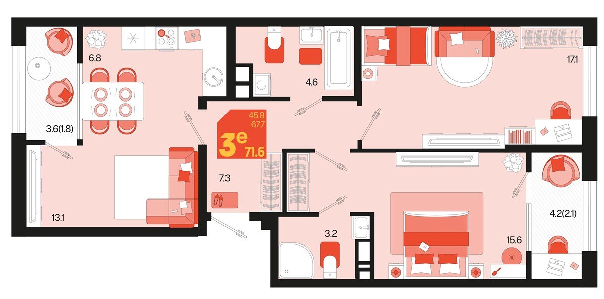 Фото №1: 2-комнатная квартира 75&nbsp;м², 9/18&nbsp;эт. - Краснодар, Карасунский внутригородской округ, мкр. ЖК Первое Место