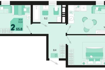 Фото №1: 2-комнатная квартира 67 м², 18/18 эт. - Краснодар, мкр. ЖК Первое Место,