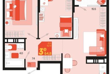 Фото №1: 2-комнатная квартира 66 м², 18/18 эт. - Краснодар, мкр. ЖК Первое Место,