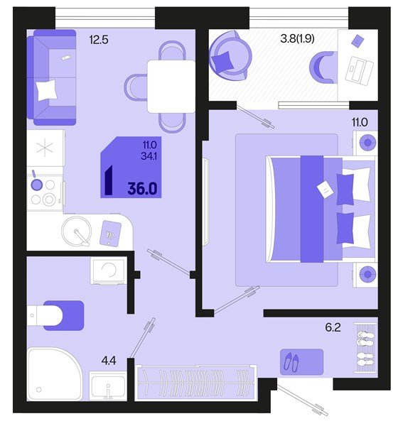 Фото №1: 1-комнатная квартира 37&nbsp;м², 2/18&nbsp;эт. - Краснодар, Карасунский внутригородской округ, мкр. ЖК Первое Место
