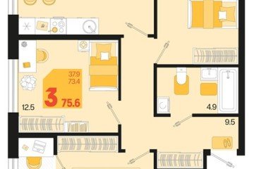 Фото №1: 3-комнатная квартира 77 м², 2/18 эт. - Краснодар, мкр. ЖК Первое Место,