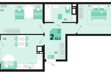 Фото №1: 2-комнатная квартира 64 м², 9/18 эт. - Краснодар, мкр. ЖК Первое Место,