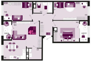 Фото №1: 3-комнатная квартира 103 м², 9/18 эт. - Краснодар, мкр. ЖК Первое Место,