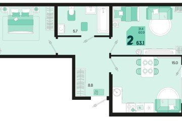 Фото №1: 2-комнатная квартира 65 м², 2/18 эт. - Краснодар, мкр. ЖК Первое Место,