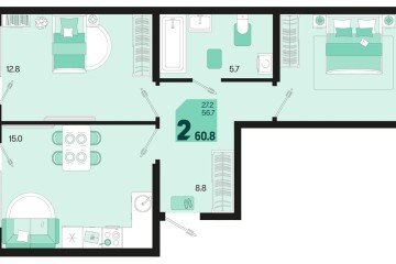 Фото №1: 2-комнатная квартира 64 м², 2/18 эт. - Краснодар, мкр. ЖК Первое Место,