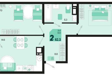 Фото №1: 2-комнатная квартира 64 м², 9/18 эт. - Краснодар, мкр. ЖК Первое Место,